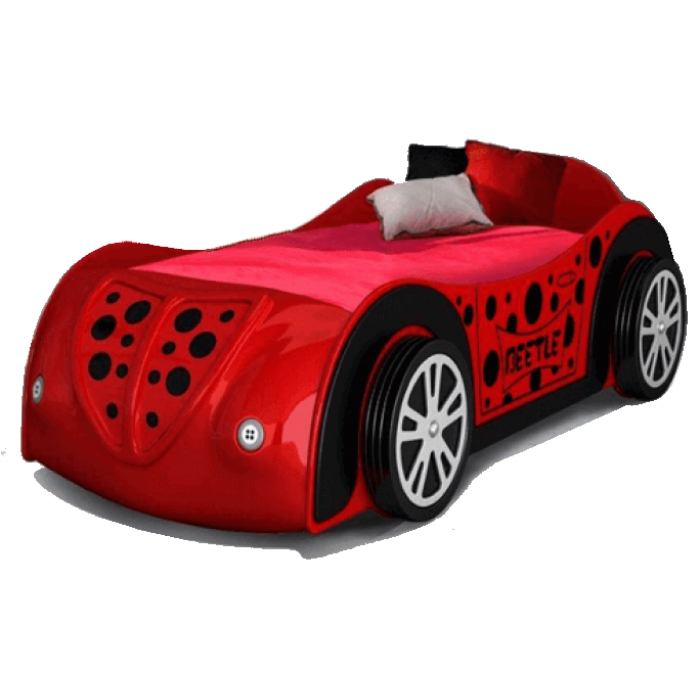Pat Masina Buburuza VW Beetle cu LEDuri - Pat din lemn MDF in forma de masina LadyBug VW Beetle